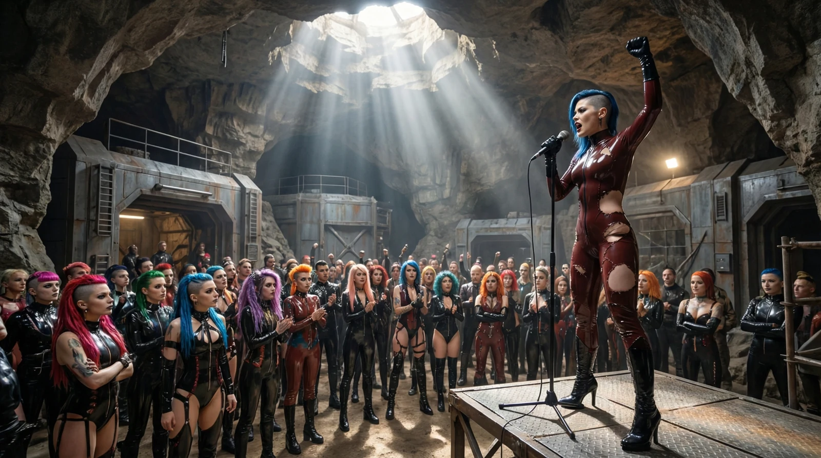 Blue addressing the Freebirds gathered in the cave