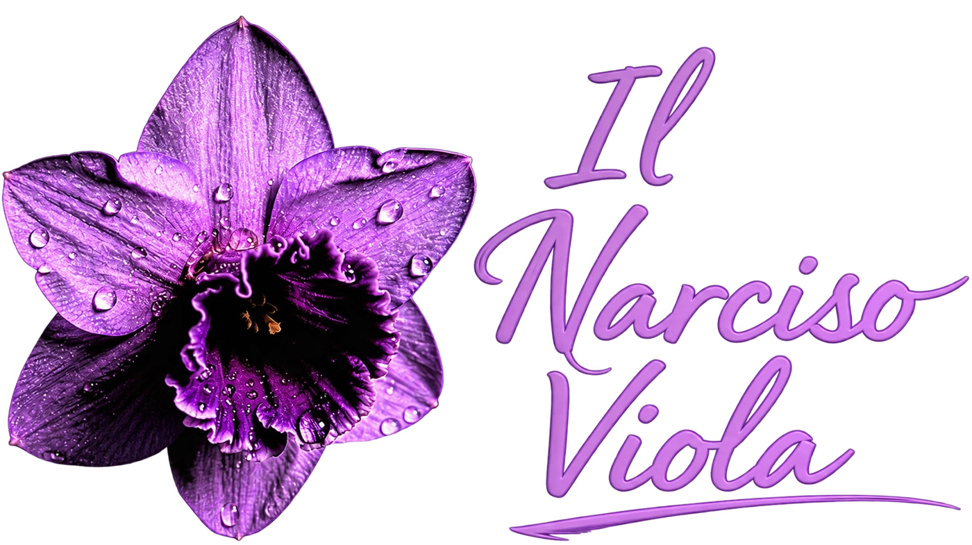 Il Narciso Viola — purple narcissus flower and handwritten logo